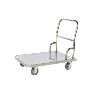 Industrial 304 Stainless Steel Flatbed Trolley Truck Hand Trolley with Silent Wheels Foldable Handrail for Shopping Storage