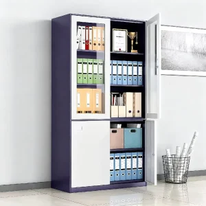 Industrial 4 Door Steel Filing Cabinet Workshop Metal File Storage Cabinet With Glass Door for Home Office