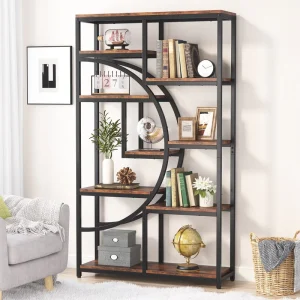 Industrial 5 Tier Etagere Bookcase Shelving Units Living Room Storage Rack Open Shelves Book Shelf