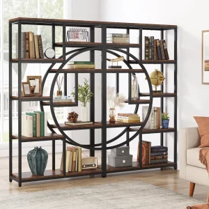 Industrial 5 Tier Freestanding Bookshelf with Open Shelves Modern Style Living Room Display Rack Bookcases Etagere