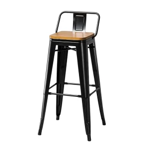 Industrial Back Rest Metal Bar Stool With Wooden Seat Stackable Rustproof for Home Kitchen Pub Restaurant Counter Use