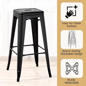 Industrial Black Metal Stackable Tollix Stool Square Top Metal Dining Stool Without Backrest for Cafe Bistro Restaurant