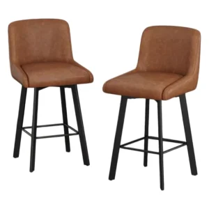 Industrial Bucket Seat Bar Stool Black Metal Legs Square Footrest Counter Height Heavy Duty for Kitchen Island Pub