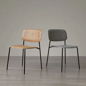 Industrial Cafe Furniture Vintage Metal Chair with Bent Wood Seat