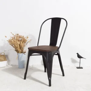 Industrial Cafe Furniture Vintage Metal Chair with Wood Seat