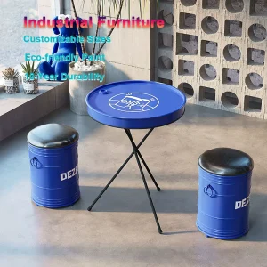 Industrial Chic Round Iron Oil Barrel Table Chair Set for Dining & Outdoor for Home Coffee Shops & Western Restaurants