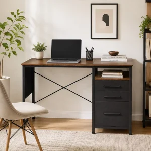 Industrial Computer Desk with Storage Drawers Modern Office Table for Home Study Bedroom Workspace