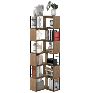 Industrial Corner Bookshelf Revolving Space Saving Modular Open Shelf Unit Panel Steel Rack Eco Friendly Living Room Home School