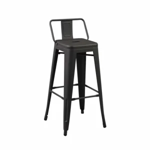 Industrial Counter Height Metal Stool Chair Black High Metal Bar Stools with Backrest and Footrest for Club Counter Kitchen Bar