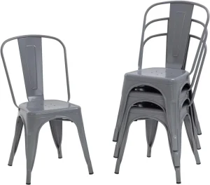 Industrial Design Metal Chairs Garden Dining Chairs Set Restaurant Chairs Stack Lightweight for Indoor Outdoor Patio Balcony Use