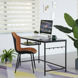 Industrial Design Small Corner Computer Desk with Storage Hutch Study Writing Table Workstation Featuring Storage Drawer Space