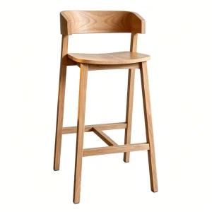 Industrial Design Solid Ash Half Back Bar Stool Ergonomic Curved Seat Reinforced Footrest Durable Eco-Friendly Commercial Villa