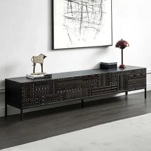Industrial Hand Carved Teak TV Cabinet Nordic Retro Wabi Sabi Solid Wood Living Room TV Console