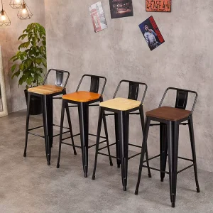Industrial Iron Counter Tabouret Metal Wooden Cushion Anti-slip Foot Caps Lightweight Bar Chair for Maison Kitchen Island
