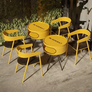 Industrial Iron Restaurant Dining High Bar Table Chairs Set Eco Friendly & Easy to Clean for Gym Hotel Living Room & Outdoor Use