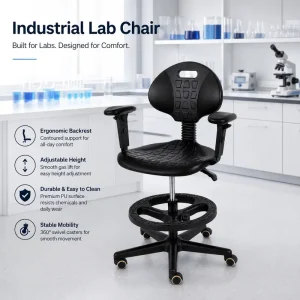 Industrial Lab Chair with Armrest Foot Ring Height Adjustable Rolling Chair for Laboratory