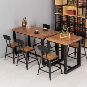 Industrial Loft Solid Wood Bar Table and Stools Set Black Metal Frame High Bar Chair with Backrest for Cafe Bar Pub Restaurant