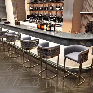 Industrial Luxury Modern Comfortable Seat With Backrest Bar Stools Tall Metal Golden Bar Chairs