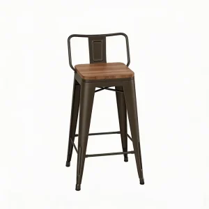 Industrial Metal Bar Stool with Wood Seat Vintage Rustic Counter Stool with Backrest for Kitchen Cafe Restaurant Bistro