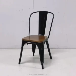 Industrial Metal Chair Wooden Seat Stackable Outdoor Dining Chair for Restaurant Hotel Supermarket Workshop Apartment