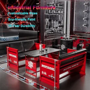Industrial Metal Craft Bar Set Wrought Iron Sofa with Engraved Design Modern Restaurant Furniture for Commercial Use