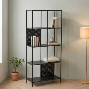 Industrial Metal Frame Bookshelf 5 Tier Storage Rack Display Shelf for Living Room Office Bedroom and Home Decoration