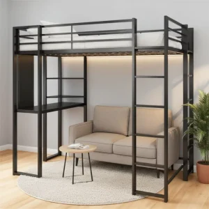 Industrial Metal Iron Loft Bed Queen Size for Hotels and Bedrooms Loft Bed Dormitory Bunk Bed