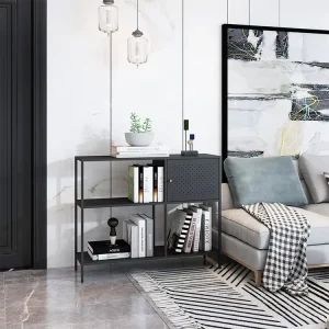 Industrial Metal Iron and Hole Door Shelf Bookcase Open Bookshelf Home Side Storage Book Shelves