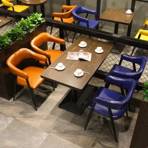Industrial Modern Cafe Bar Wooden Table PU Leather Chair Set for Commercial Restaurants Coffee Shops Hospitals Dining