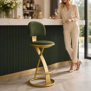 Industrial Modern Design 75cm Seat Height High Chair with Black Metal Frame and Footrest for Club Bar Stool