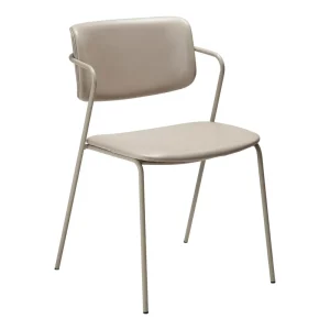 Industrial Modern Light Grey Faux Leather Kitchen Dining Chair with Metal Frame