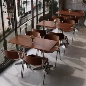 Industrial Modern Style Commercial Custom Fast Food Cafe Shop Dining Room Chaise Chair Table Set Metal Restaurant Furniture