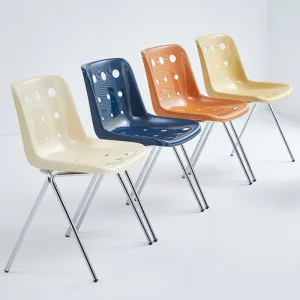 Industrial Perforated Plastic Side Chair Shell Anti Rust Chrome Leg Stackable Mueble Chair for Office Training Waiting Room