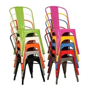 Industrial Powder Coated Metal Chairs for Indoor Outdoor Use Stackable Iron Dining Chairs Weather Resistant Commercial Seating