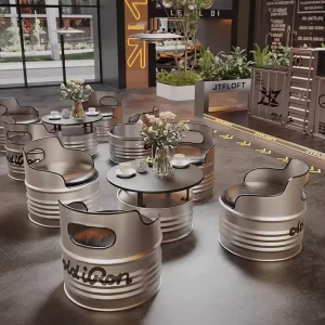 Industrial Pro Style Metal Table and Chair Set Oil Barrel Sofa for Dining Gym Commercial Negotiation Booth Iron Art Furniture