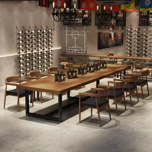 Industrial Retro Loft Style Solid Wood Dining Table Iron Long Chair Set for Restaurants Coffee Restaurant Furniture