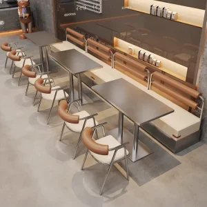 Industrial Retro Stainless Steel Table Chair Set for Snack Bar Coffee Shop for Hotels Industrial Restaurants Includes Booth Sofa