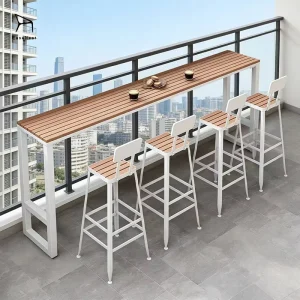 Industrial Rustproof Metal High Leg Bar Stool Set for Hotel Restaurant Outdoor Table and Chair