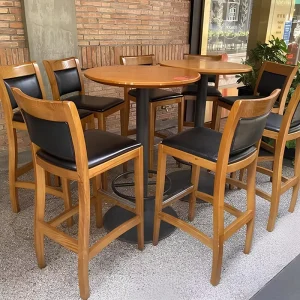 Industrial Solid Wood High Backrest Bar Stool with Leather Cushion for Home Bar and Restaurant Use