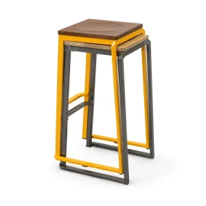Industrial Stackable Bar Stool Ash Solid Wood Steel Frame