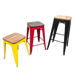 Industrial Stackable Metal Dining Chairs Iron Bar Stool Chair With Wooden Seat for Restaurant Cafe Kitchen Indoor Outdoor Use