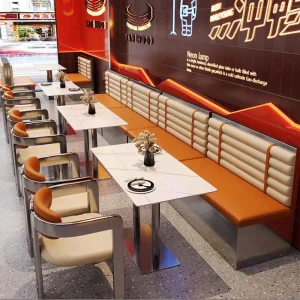 Industrial Stainless Steel Restaurant Rock Slab Table and Chair Set for Hotel Use Commercial Furniture