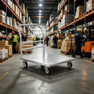 Industrial Stainless Steel Utility Cart 300lb Capacity Collapsible Trolley for Workshop Garage Tool Storage Transport