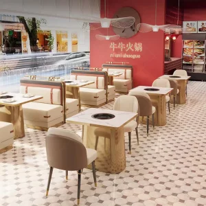 Industrial Stainless Steel White Leather Restaurant Table and Chair Sets with Square Circular Shapes for Hotel Use