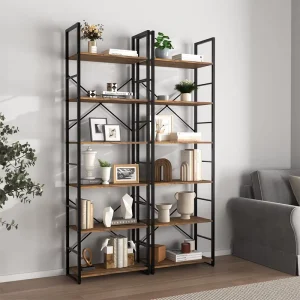 Industrial Steel Frame Bookshelf 6 Tier Wooden Shelves Home Office Dining Modern Heavy Duty Eco Friendly Home Furniture