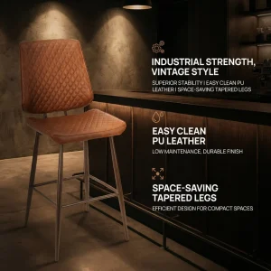 Industrial Strength Leather Commercial Bar Stool Ready to Ship Restaurant Bar Hotel Hall Chair MOQ 1pc Warranty