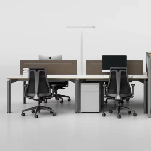 Industrial Style 4 Person Staff Desk Set Aluminum Alloy Frame Modular Office Workstation with Fabric Partition