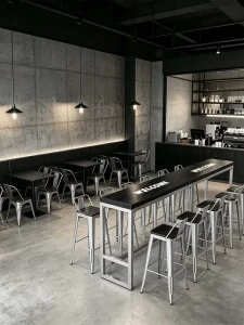 Industrial Style Bamboo Bar Table and Chair Set with High Bar Stools and High Top Tables for Music Cafs and Bars