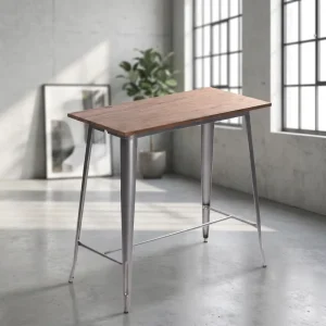 Industrial Style Bar Height Table with Wooden Top Metal Frame Rectangular High Top Pub Table