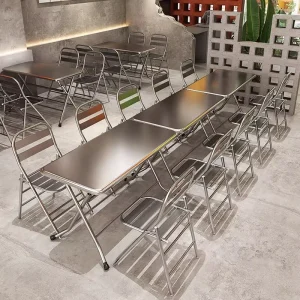 Industrial Style Barbecue Shop Furnishings Rustproof Stainless Steel Foldable Tables and Chairs for Catering Stores